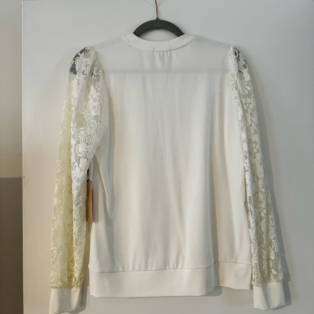 Halogen White Lace Sleeve Shirt